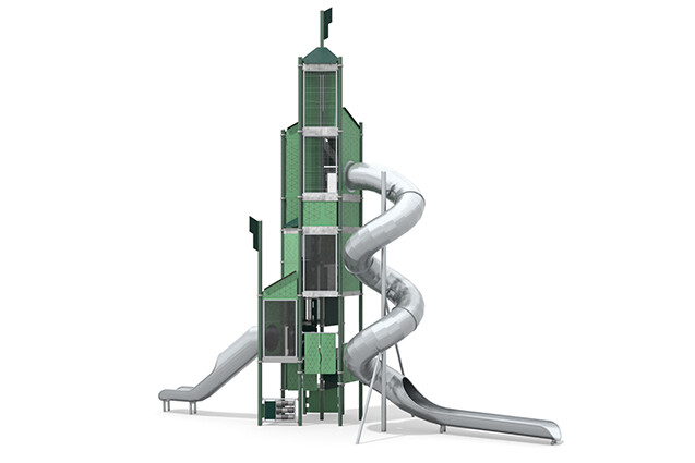 3D rendering af Lektorn - Mega torn rörrutschkana grön