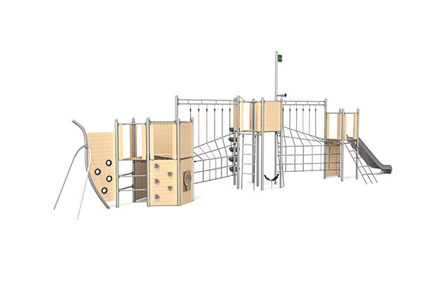 3D rendering af Lekskepp - tredelad robinie i rostfritt stål 1