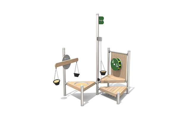 3D rendering af Sandlåda - sandspelssystem med lyftanordning och sandkvarn