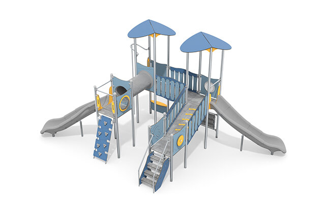 3D rendering af Lektorn - Aquarius INOX fyrdubbelt torn rutschkanor