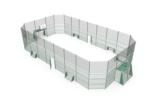 3D rendering af Multibana - Sport Arena 6, 24,30 x 12,72 m grön