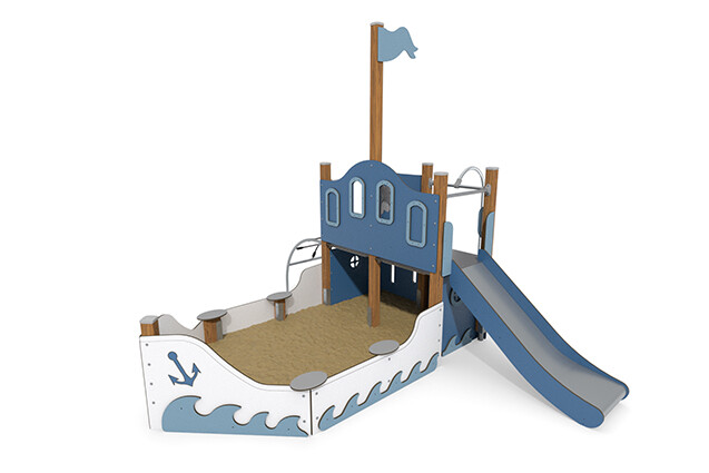 3D rendering af Lekskepp - ECO skepp med sandlåda blå