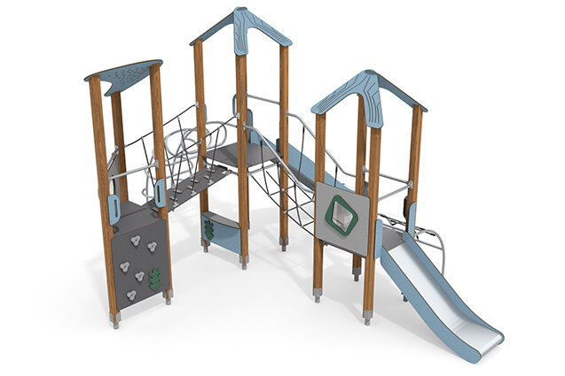 3D rendering af Lektorn - ECO tredubbelt torn klätterstegar blå