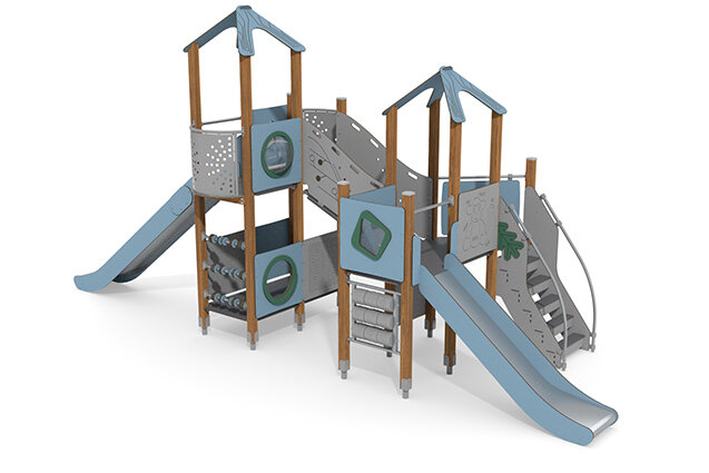 3D rendering af Lektorn - ECO två torn aktivitetstavlor blå