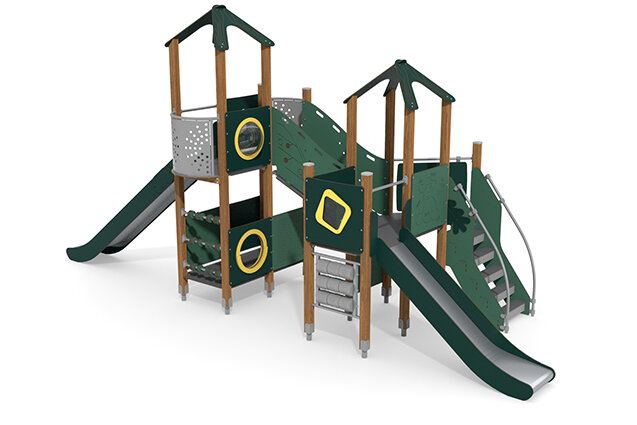 3D rendering af Lektorn - ECO två torn aktivitetstavlor grön