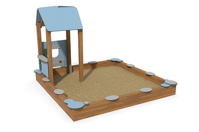 3D rendering af Sandlåda - ECO sandlåda och lekstuga blå