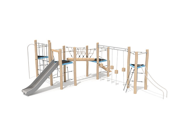 3D rendering af Lektorn - Robinia Scandic fyrdubbelt torn med klätterbana