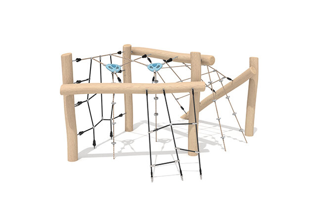 3D rendering af Klätterställning - Robinia Scandic fem klättervägar för aktiv lek