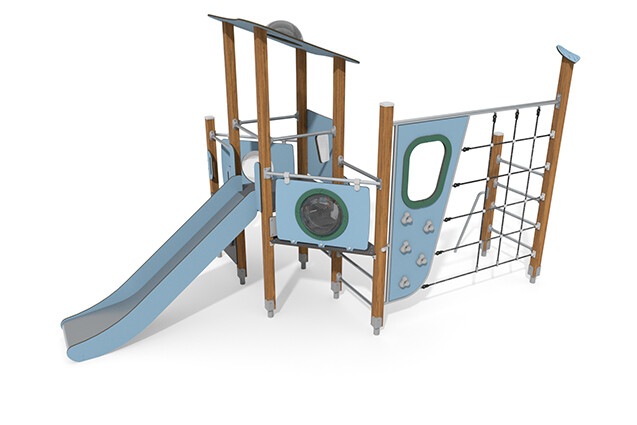 3D rendering af Lektorn - ECO enkelt torn klätterbana blå