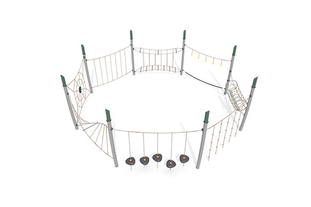 3D rendering af Djungelbana - Acrobat hinderbana 7 grön/beige