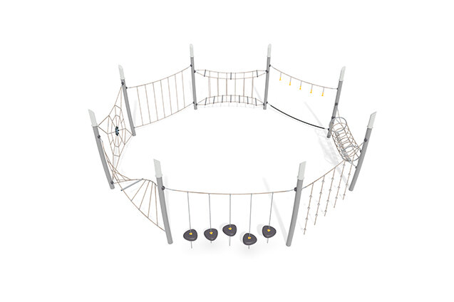 3D rendering af Djungelbana - Acrobat hinderbana 7 grå/beige