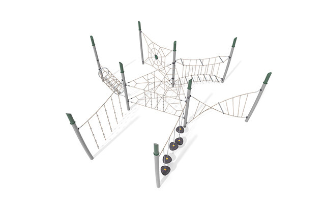 3D rendering af Djungelbana - Acrobat hinderbana 9 grön/beige