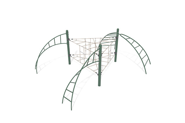 3D rendering af Klätternät - Acrobat triangel grön/beige