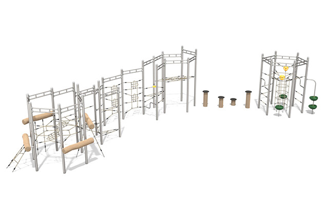3D rendering af Klätterställning - klätterbana 2 robinia i rostfritt stål