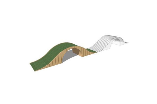 3D rendering af Utemöbel - vågbänk m konstgräs