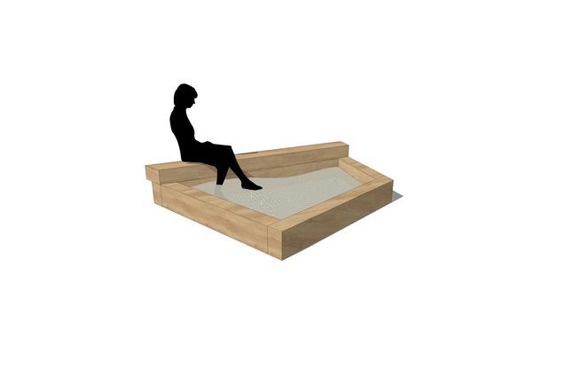 3D rendering af Sandlåda - m sittkant