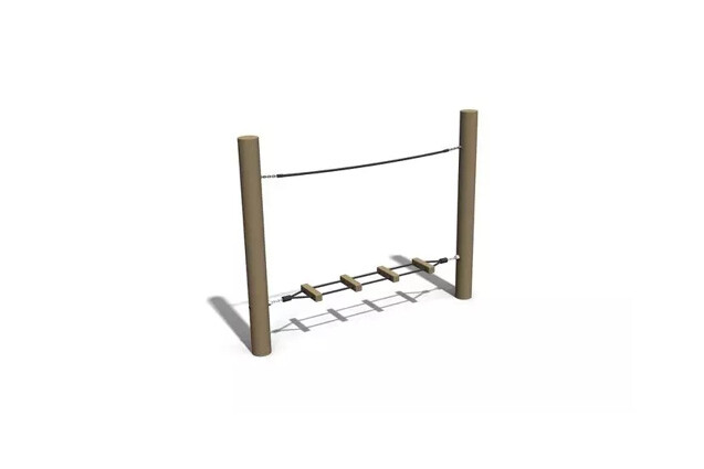 3D rendering af Djungelbana - balansbro m repstege h 1,7m och b 2m