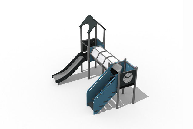 3D rendering af Klätterställning - två torn och kryptunnel