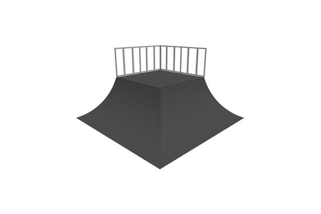 3D rendering af Skateramp - 2 x Quarter pipe 90deg pyramid