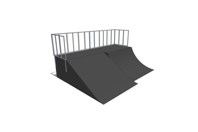 3D rendering af Skateramp - Quarter pipe + Bank ramp