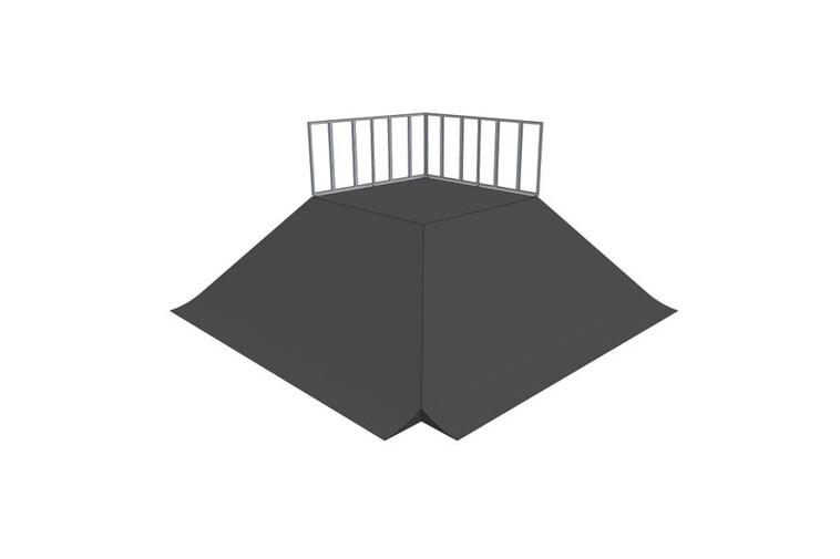 3D rendering af Skateramp - 2 x Bank ramp 90deg pyramid