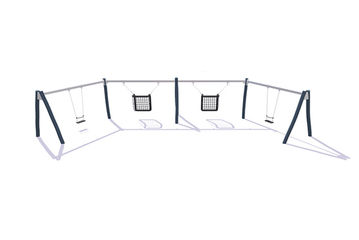 Gunga - gungställning halvcirkel robinia och stål 2 klassiska säten och 2 handikapp gungor h 2,4m